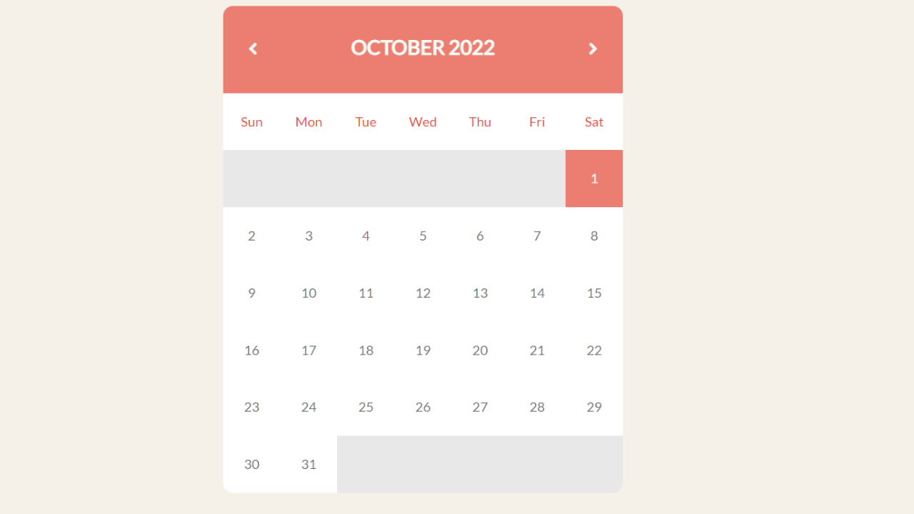 Calendar Using HTML,CSS & Javascript