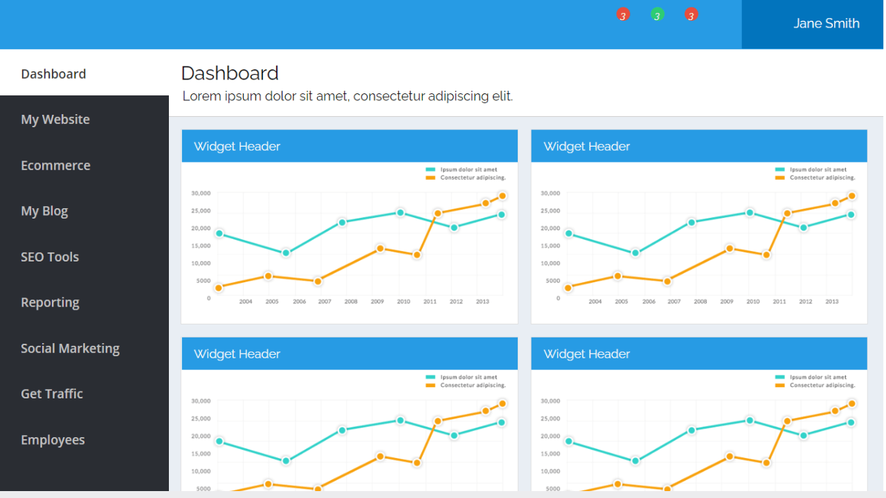 dashboard design code in HTML and CSS