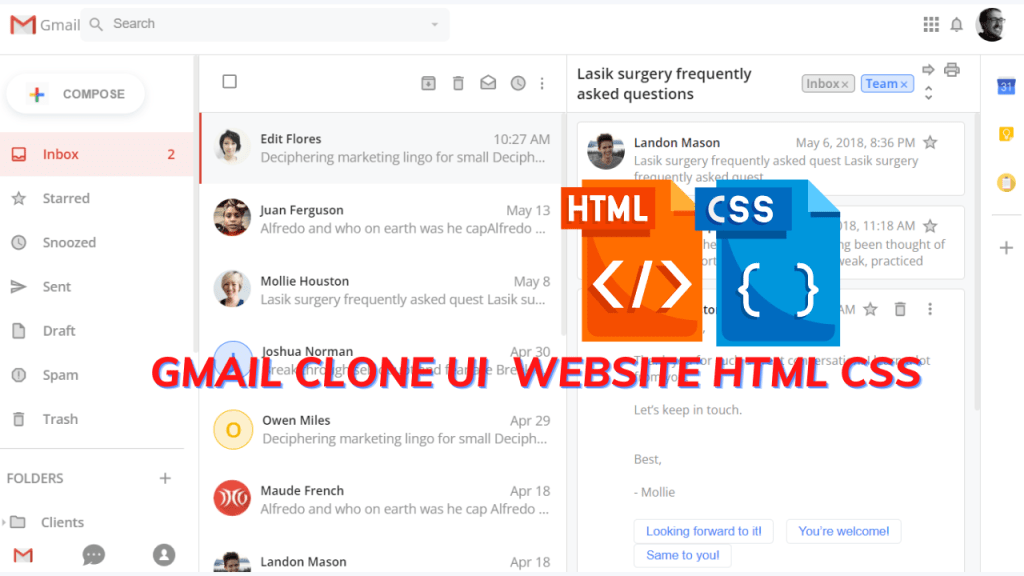 Create Gmail Clone Template Using HTML and CSS (Gmail Template)