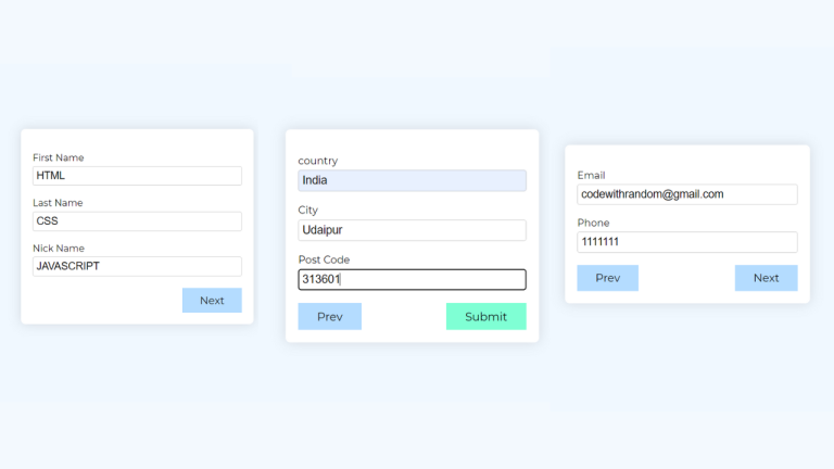 Create a Multi-Step form Using HTML ,CSS and Javascript
