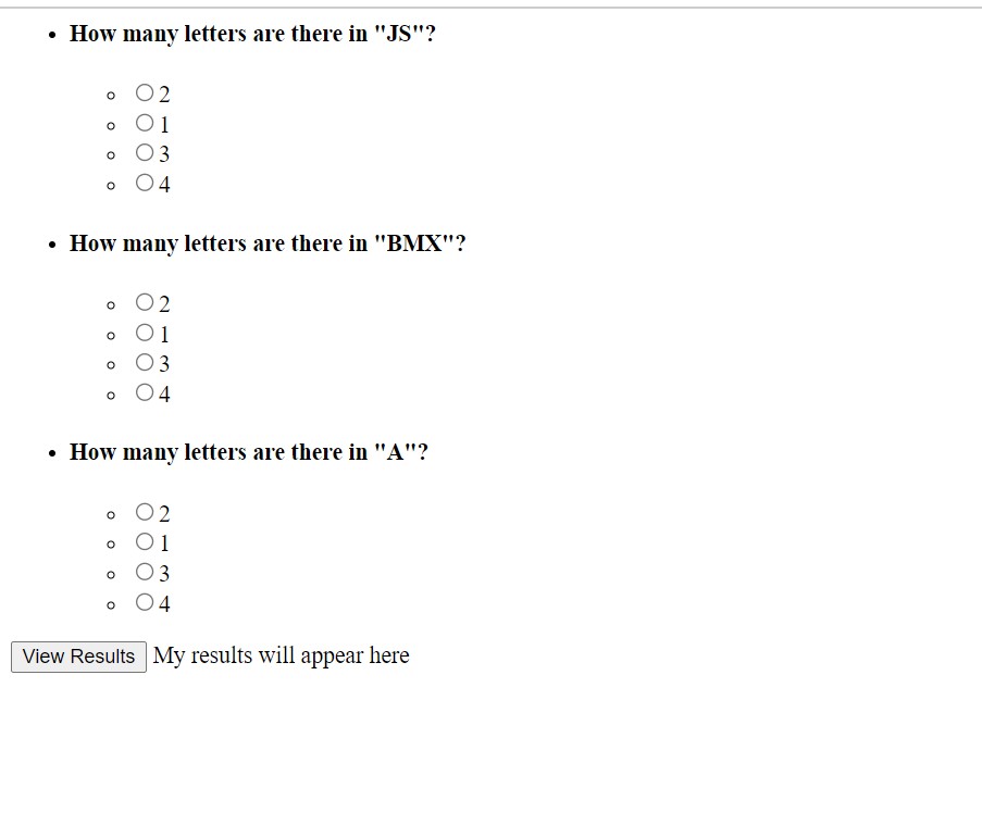 multiple choice question html code