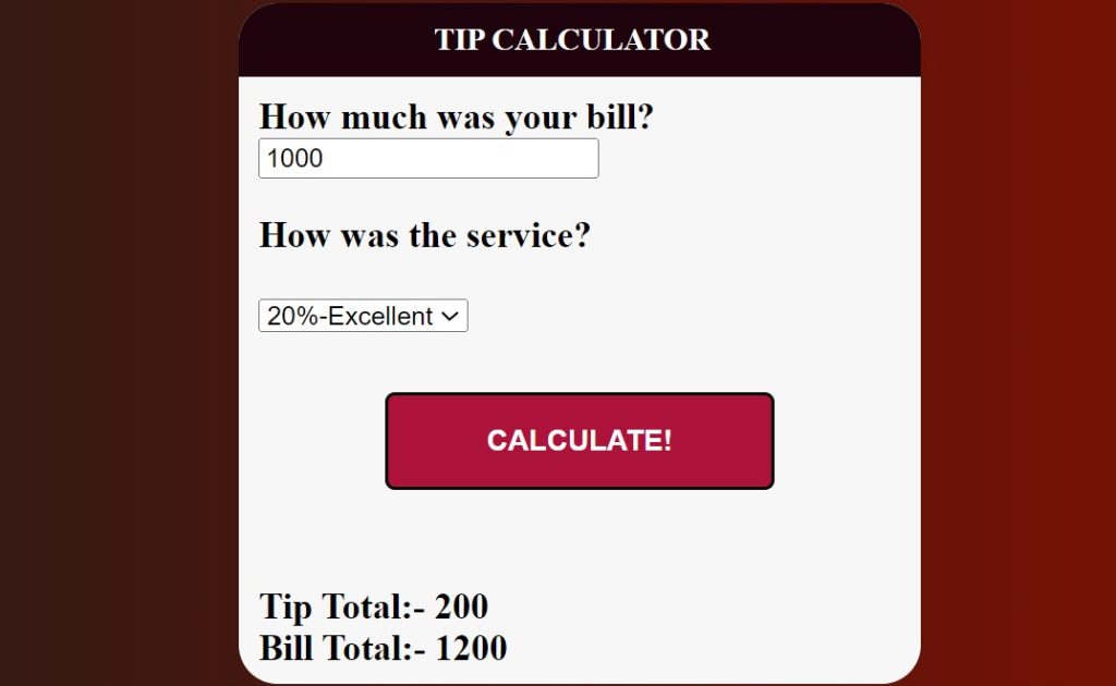 Build Tip Calculator in HTML, CSS, JavaScript (Source Code)
