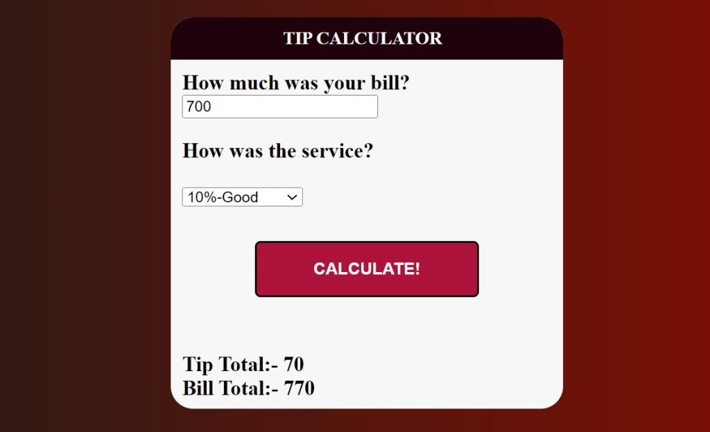 Build Tip Calculator in HTML, CSS, JavaScript (Source Code)