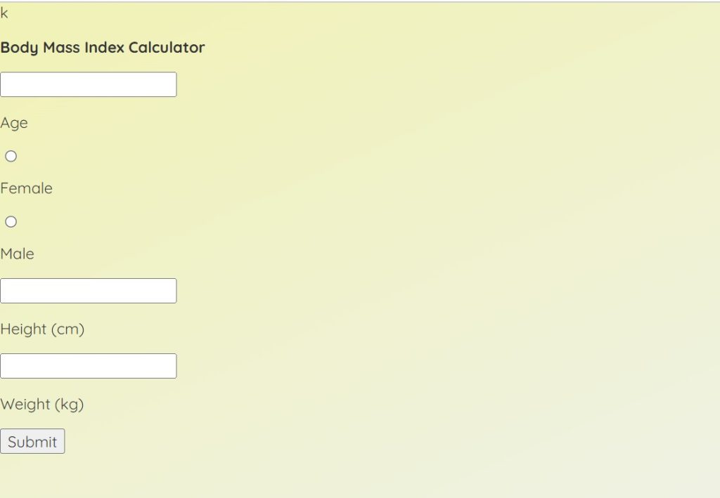 bmi calculator html code