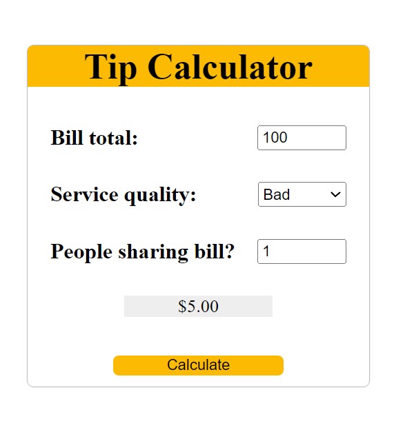 Tip Calculator Using Html Css