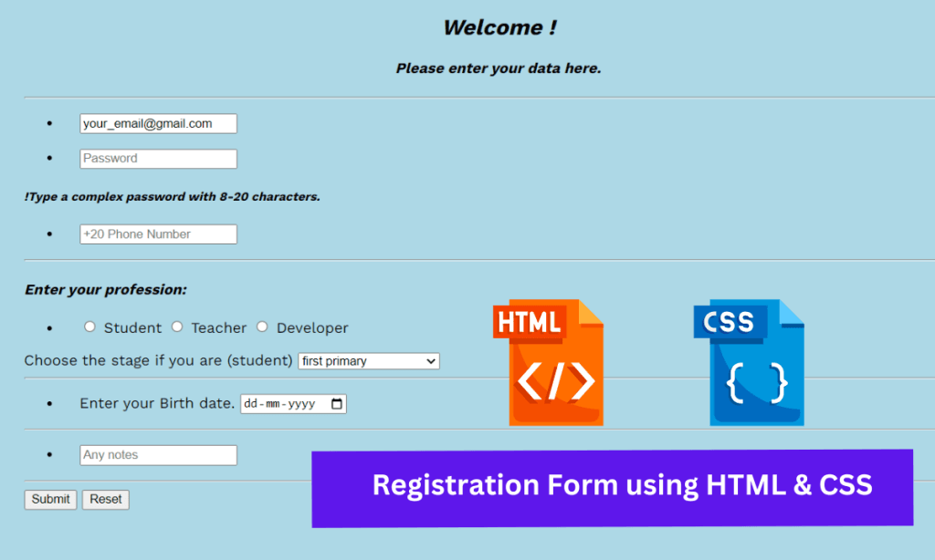 Create Student Registration Form Using HTML CSS With Code Create Student Registration Form Using HTML CSS With Code