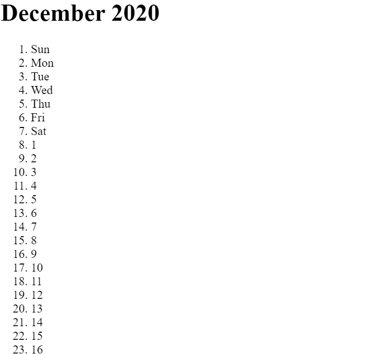  Calendar Using HTML and CSS