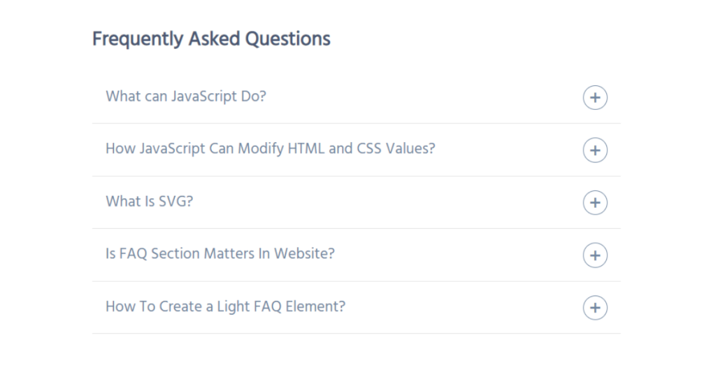 Create a FAQ Section using HTML ,CSS & JavaScript
