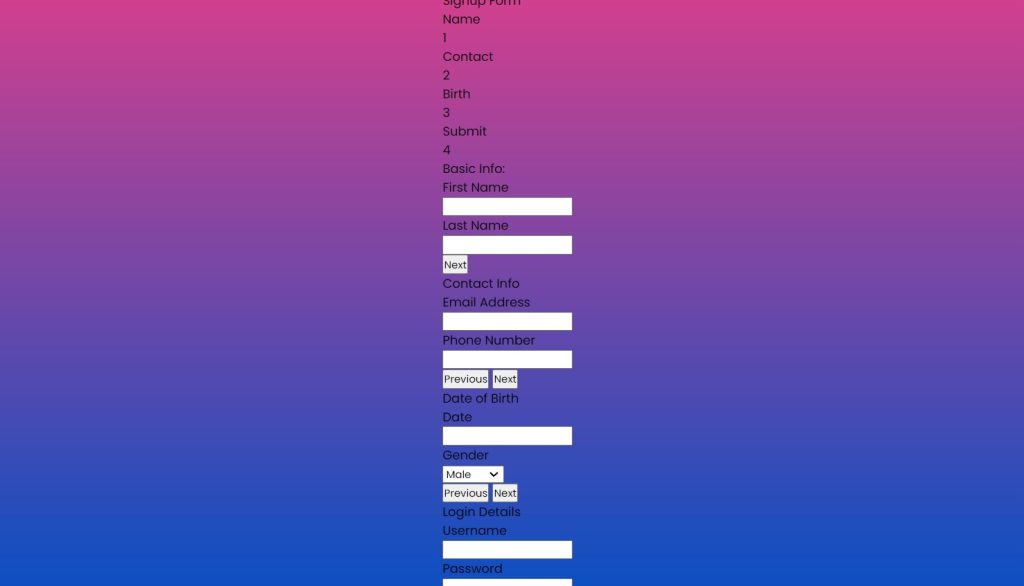 Build a Multi Step Form With Step Progress Bar Using HTML,CSS and JavaScript Build a Multi Step Form Using HTML,CSS & JavaScript