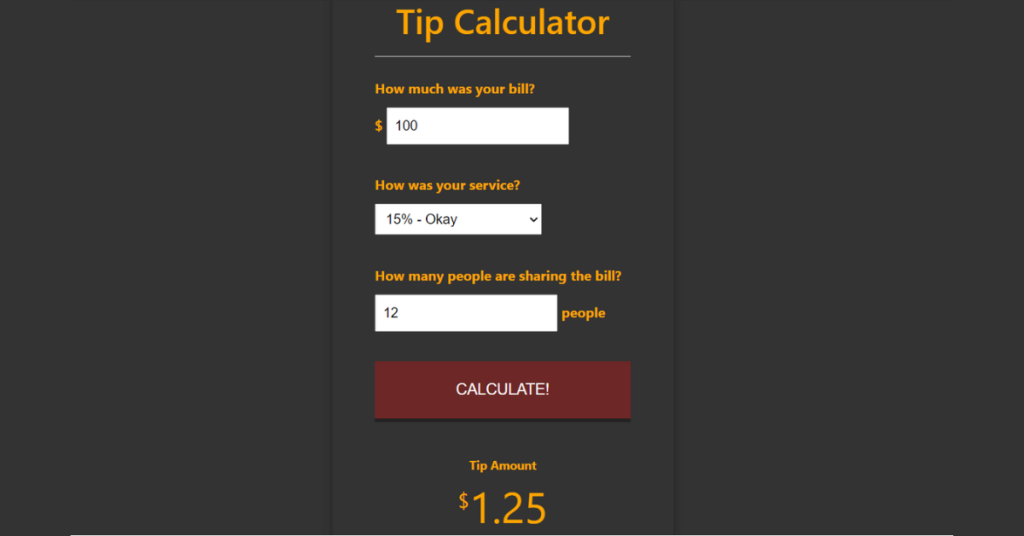 Creating Tip Calculator with HTML, CSS, and JavaScript