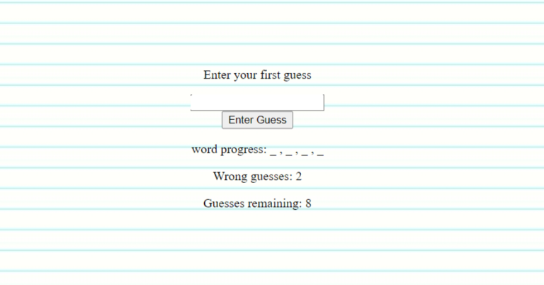 Word Guess Game using HTML5, CSS3 JS