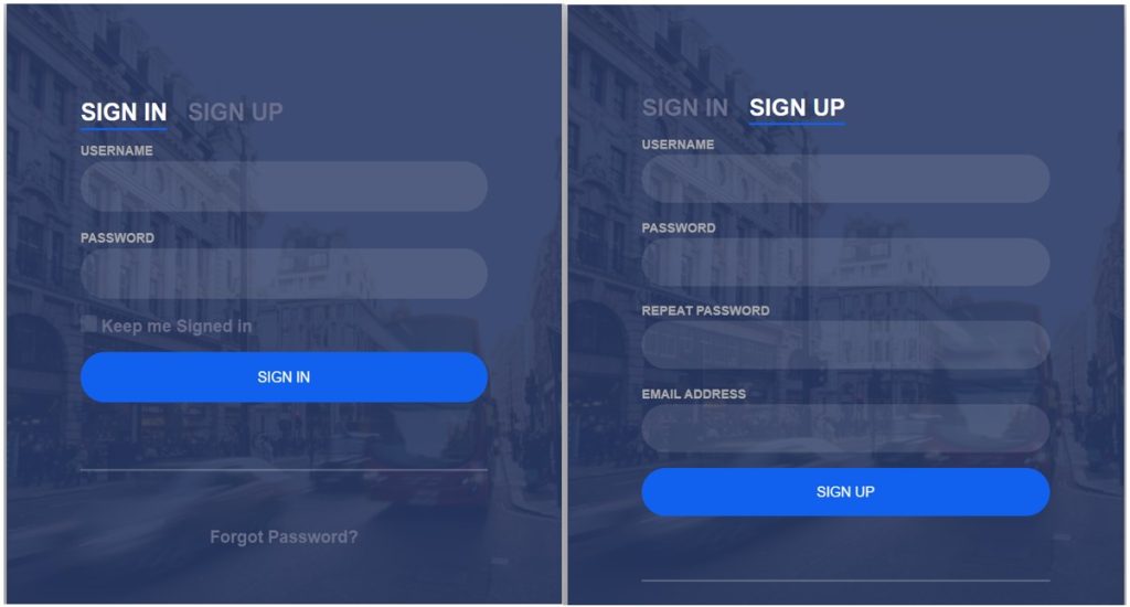 login and registration form in html with css