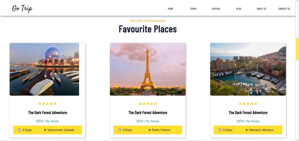 tourism website project using html and css