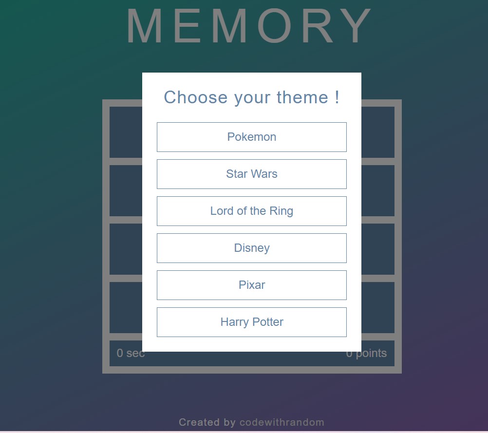 Memory Game Using HTML ,CSS & JavaScript