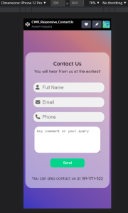 Contact Us Page in mobile