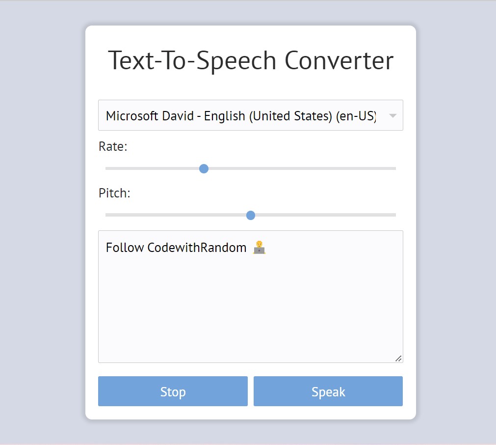 Text To Speech Using HTML and JavaScript (Source Code) Text To Speech Using HTML and JavaScript