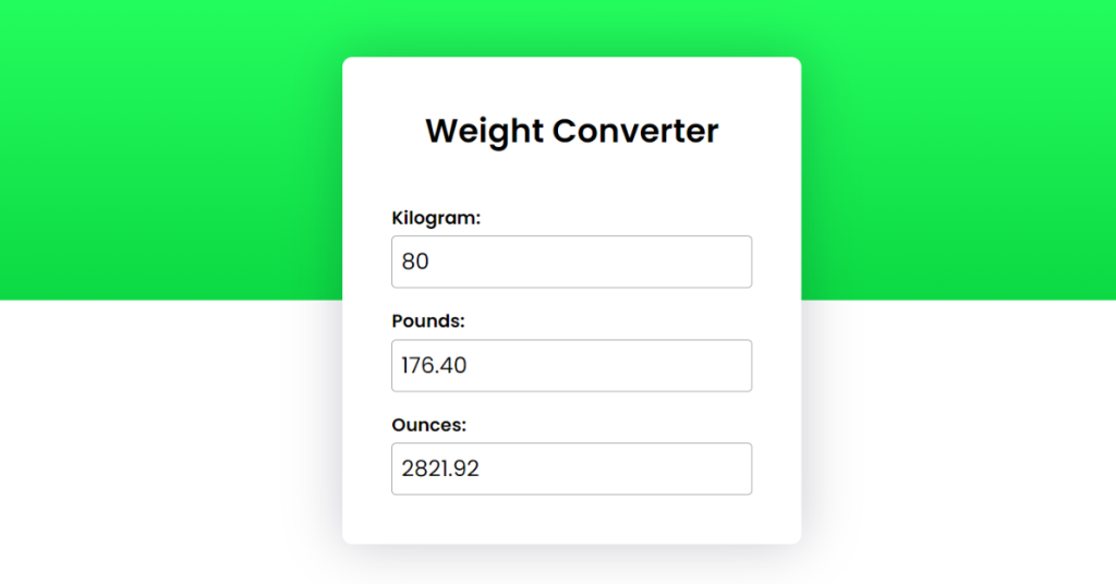Weight Converter using HTML, CSS & JavaScript