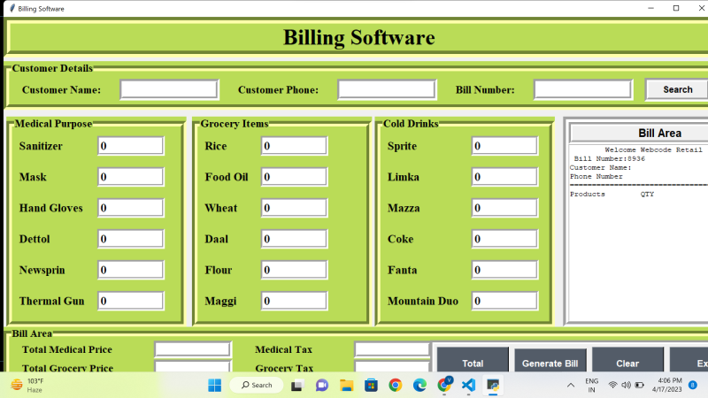 Build a simple responsive Billing Software Application Using Python