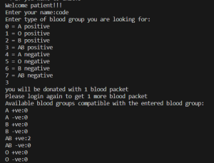 Simple Blood Donation System using C++