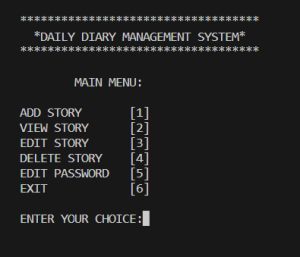 Personal Dairy Management System
Using C++