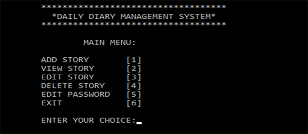 Personal Dairy Management System
Using C++Personal Dairy Management System
Using C++
