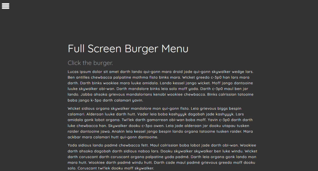 Full-screen burger menu