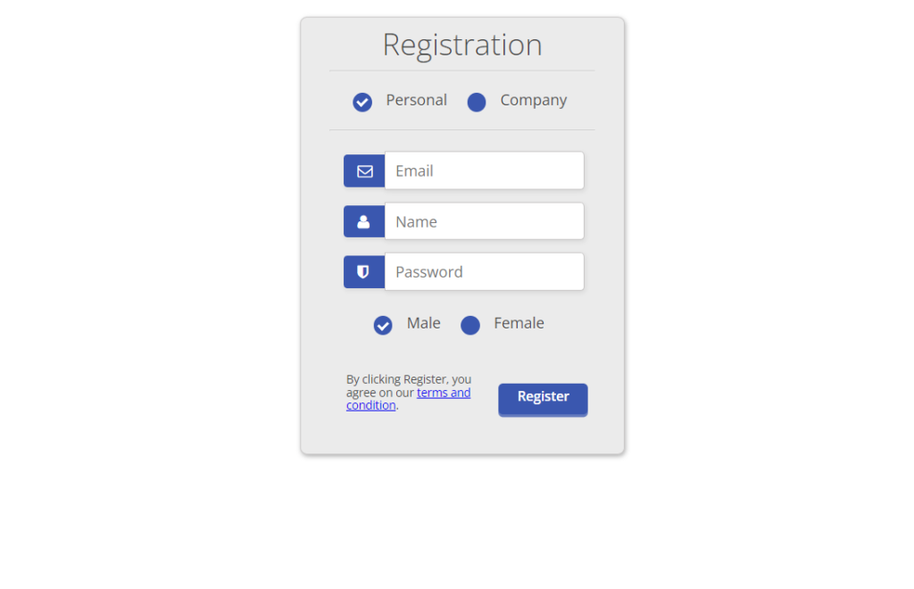 Registration form